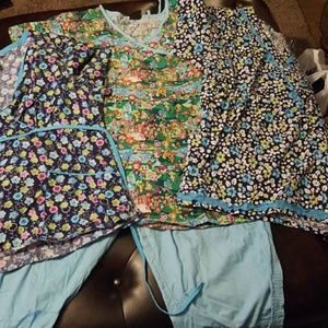 Koi Scrubs set 3 tops one turquoise  pants
